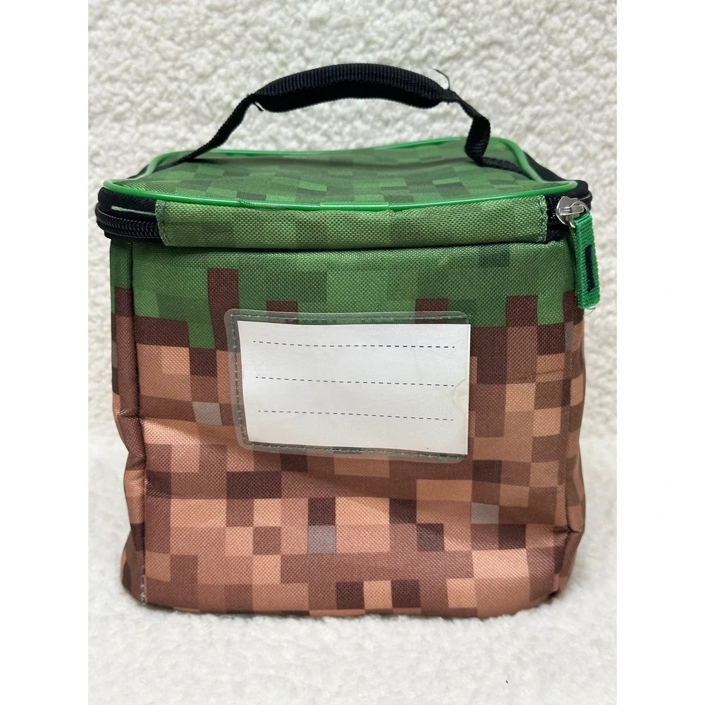 Thermos Minecraft Lunch Box Green Brown Pixelated Grass Block Insulated Bag
